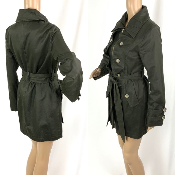 NWOT YA Los Angeles (Anthro) Army Green Ruffled Trench Coat - Picture 2 of 8